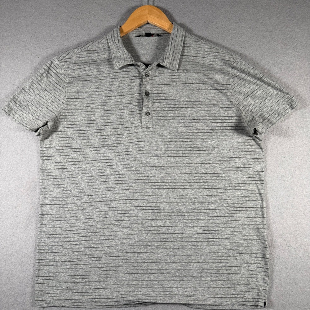 John Varvatos USA Mens Grey Striped Cotton Polo Shirt K1931Q1B L Comfort